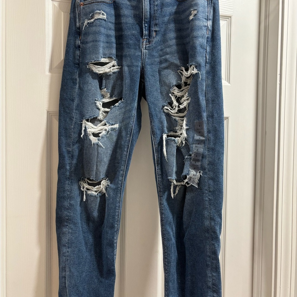 American Eagle Outfitters Distressed Blue Straight Leg Jeans